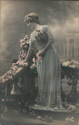 Woman with Roses, French Postcard, c. 1910s Postcard