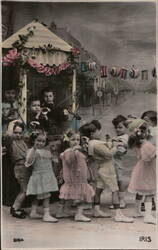 Children's Band with Violin, Trumpet & Drum, Street Scene Postcard Postcard Postcard