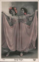 Valse Rose: Two Women in Pink Gowns, French Postcard Dancing Postcard Postcard