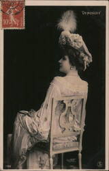 Woman in Plumed Hat, Seated, c. 1900s, Reutlinger Photo Postcard