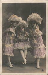 Three Girls on a Swing, Antique French Postcard Postcard Postcard