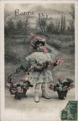 Little Girl with Flowers, French Postcard Girls Postcard Postcard