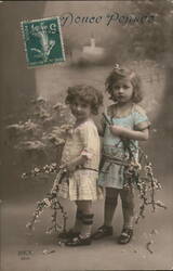 Two Girls with Flowering Branches, Douce Pensée Postcard Postcard