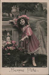 Little Girl in Pink Dress, Bonne Fête Postcard Postcard