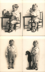 Boy with Toy Telephone and Rocking Horse, Real Photo Postcard Postcard