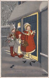 Children at the Door, Christmas Postcard Pauli Ebner Postcard Postcard