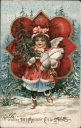 Angelic Girl with Christmas Tree and Gifts Vintage Postcard Children Postcard Postcard