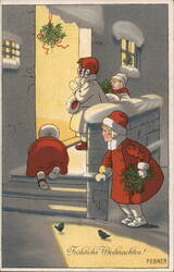 Children Under Mistletoe, German Christmas Postcard Pauli Ebner Postcard Postcard