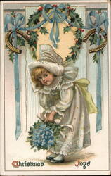 Little Girl with Forget-Me-Nots, Christmas Joy Children Postcard Postcard Postcard