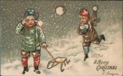 Snowball Fight!  A Merry Christmas Children Postcard Postcard Postcard