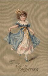 Young Girl in Blue Dress, Valentine's Day Greeting Children Postcard Postcard Postcard