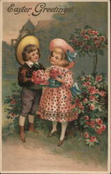 Children Exchanging Easter Roses Postcard