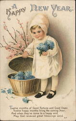 Little Girl with Forget-Me-Nots, Happy New Year Greeting Children Ellen Clapsaddle Postcard Postcard Postcard