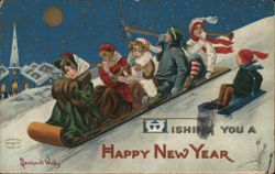 Children Sledding Downhill on New Year's Eve Postcard Postcard Postcard