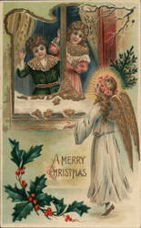 Christmas Angels Greet Children at the Window Postcard Postcard Postcard