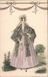 Victorian Woman in Floral Cape and Lavender Dress Women Postcard Postcard Postcard