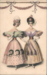 Elegant Women in 19th-Century Fashion Postcard Postcard Postcard