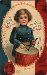 Patriotic Boy Drummer for 4th of July Postcard Postcard Postcard