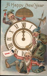 Three Elves Ringing in the New Year Postcard