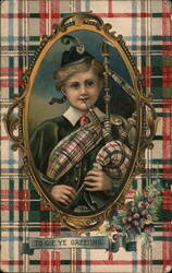 Scottish Lad Playing Bagpipes Boys Postcard Postcard Postcard