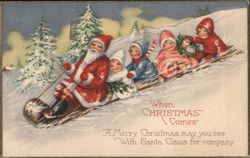 Santa and Children Sledding Downhill Kalamazoo, MI Postcard Postcard Postcard