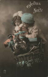 Two Children with Toys in a Basket, Joyeux Noël Postcard Postcard Postcard