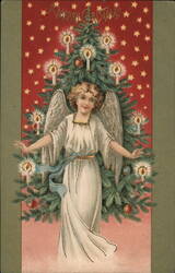 Christmas Angel with Lighted Tree Angels Postcard Postcard Postcard