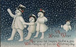 Whimsical Snow Family Christmas Greeting Snowmen Postcard Postcard Postcard