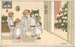 Children Anticipating Christmas Tree Reveal, P. Ebner Postcard Pauli Ebner Postcard Postcard