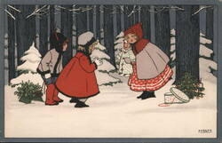 Children with Doll and Christmas Tree in Snowy Forest Pauli Ebner Postcard Postcard Postcard