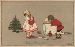 Children with Christmas Toys and Doll by Christmas Tree Pauli Ebner Postcard Postcard Postcard