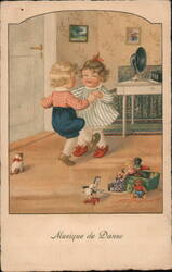 Children Dancing to Gramophone Music Postcard