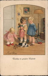 Children with Teddy Bear and Puppy, Paul Blume Illustration Teddy Bears Postcard Postcard Postcard