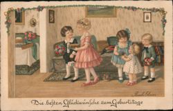 Children Celebrating a Birthday with Cake and Gifts Postcard