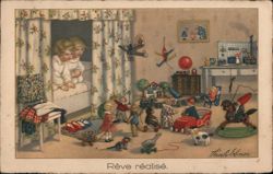 Children's Dream Come True: Toys Come Alive in Nighttime Playroom Pauli Ebner Postcard Postcard Postcard