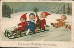 Children Sledding Downhill, Winter Holiday Scene Postcard