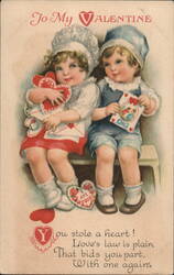 Two Children Exchanging Valentines Ellen Clapsaddle Postcard Postcard Postcard