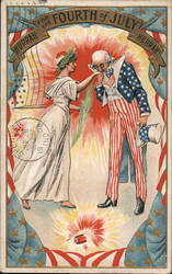 Patriotic Uncle Sam Kissing Lady Liberty 4th of July Postcard Postcard