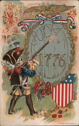 Patriotic Boy with Rifle, 1776, Eagle & Flag Postcard