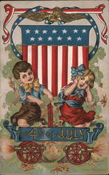 Patriotic Children with Fireworks, 4th of July Postcard Postcard Postcard