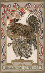 Patriotic Turkey with Uncle Sam Hat: Thanksgiving Greetings Postcard