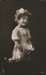 Young Girl with Basket of Roses, Studio Portrait Girls Postcard Postcard Postcard