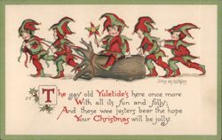 Yuletide Jesters Delivering Christmas Cheer Children Evelyn van Haetzing Postcard Postcard Postcard