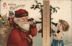 Santa Claus on the Telephone, Christmas Wishes Postcard