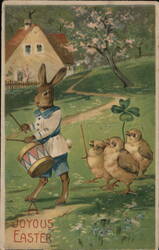 Easter Bunny with Drum and Chicks Postcard