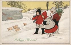 Children Watching Piglets in Snow, Christmas Greeting Pauli Ebner Postcard Postcard Postcard