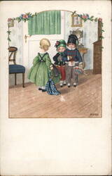 Three Children with Flowers and Doll, Rebner Postcard Pauli Ebner Postcard Postcard