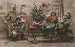 Père Noël and Children with Gifts in Antique Car, French Christmas Santa Claus Postcard Postcard Postcard