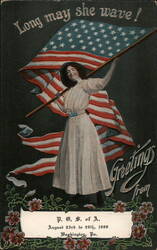 Woman Holding American Flag, P.O.S. of A. 1909 Postcard