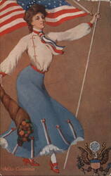 Miss Columbia with American Flag and Cornucopia Postcard